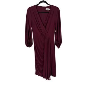 Eliza J dress burgundy faux wrap draped size 4